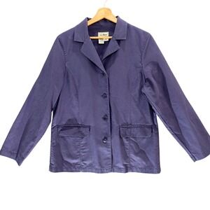 LL Bean Linen Blend Blazer Jacket Blue Lightweight Button Women 12 Vintage